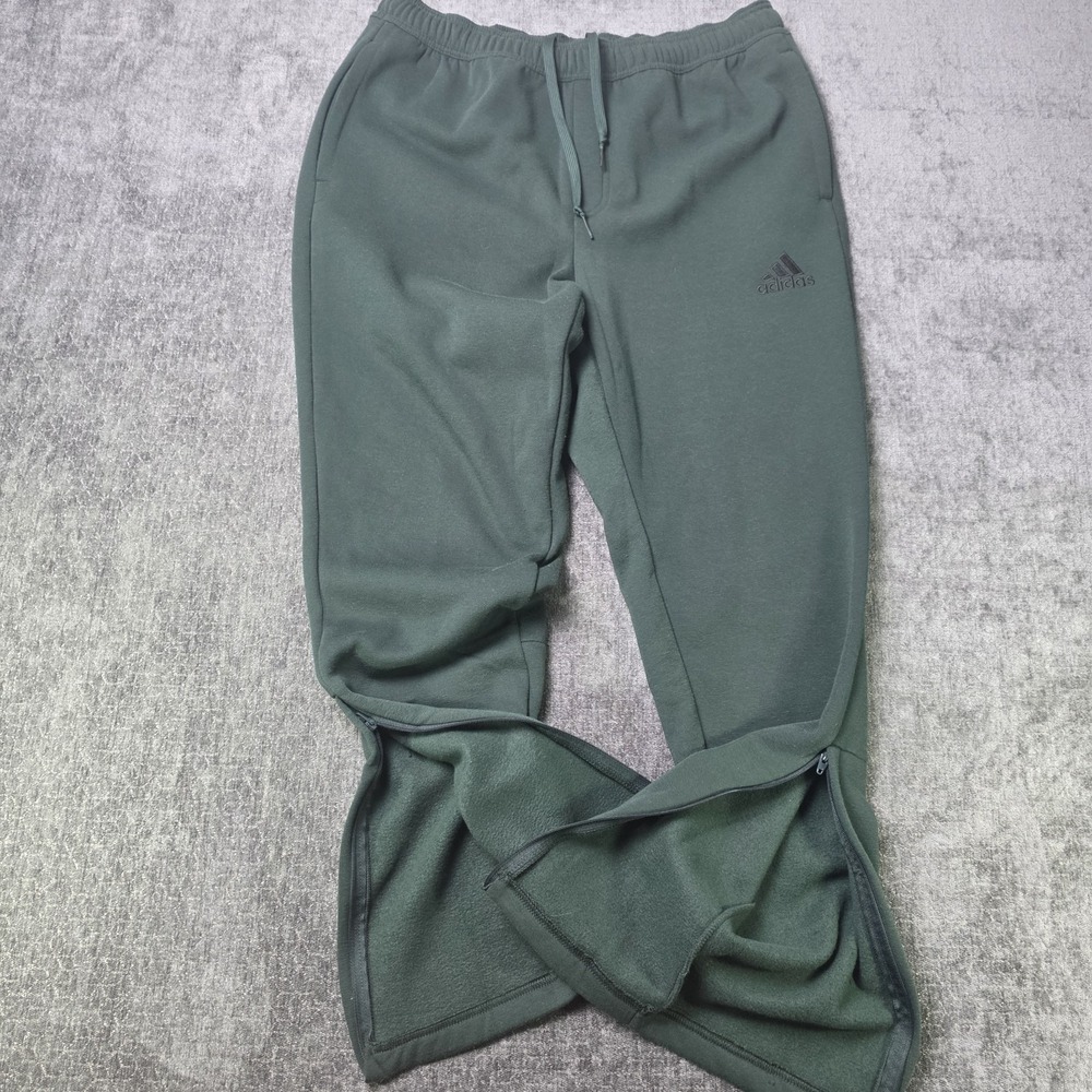 ADIDAS Tapered Zip Leg Mens Large Green Embroidered Logo Fleece Sweat Pants L